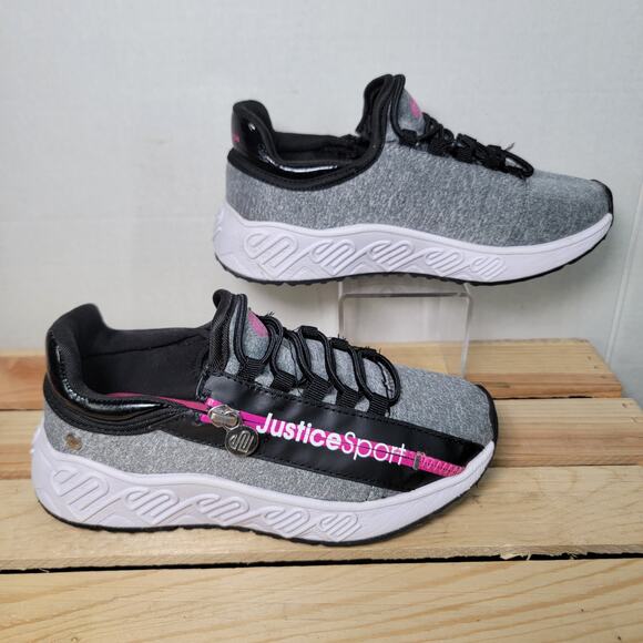 Justice Sport Girls Grey & Black Sneaker w/ Side Zipper - Size 2 - Picture 3 of 6